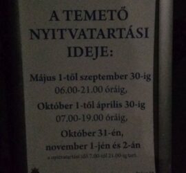 Büki temető nyitva tartása